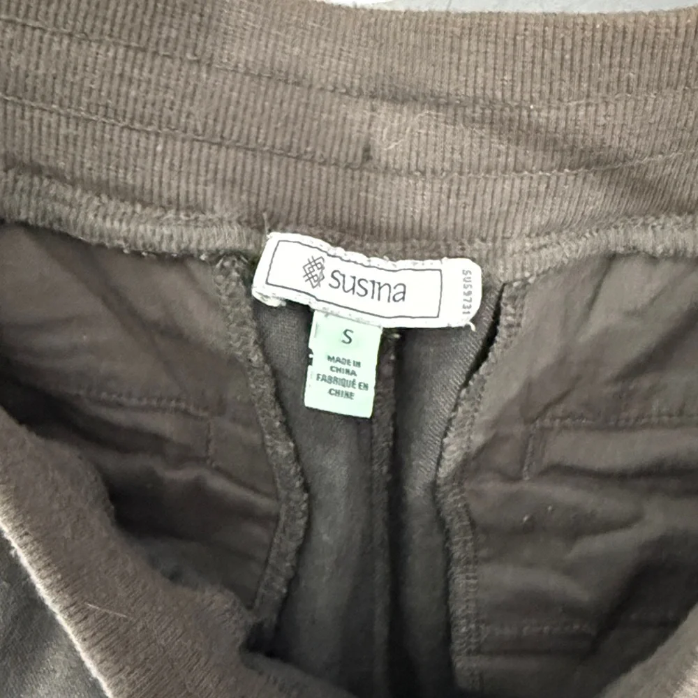 Susina Olive Drawstring Linen Blend Cropped Casual Chinos Small